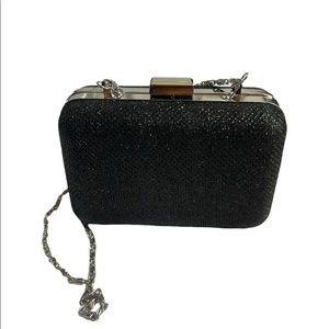 Jessica McClintock | Black Evening Bag Silver Chain Pillbox